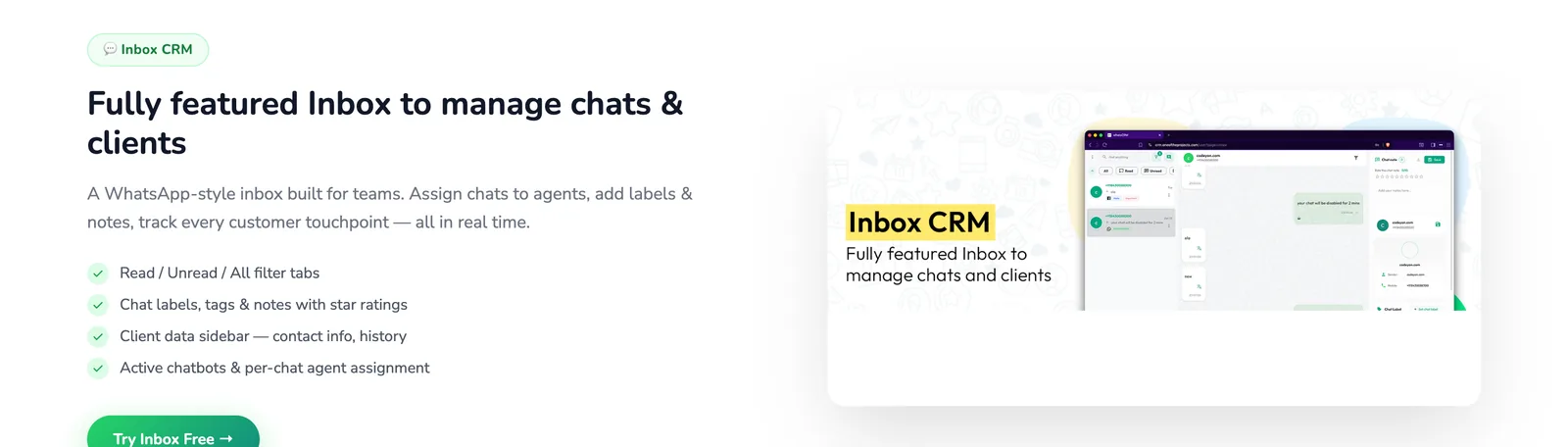 WaClick shared inbox feature with chat labels and notes